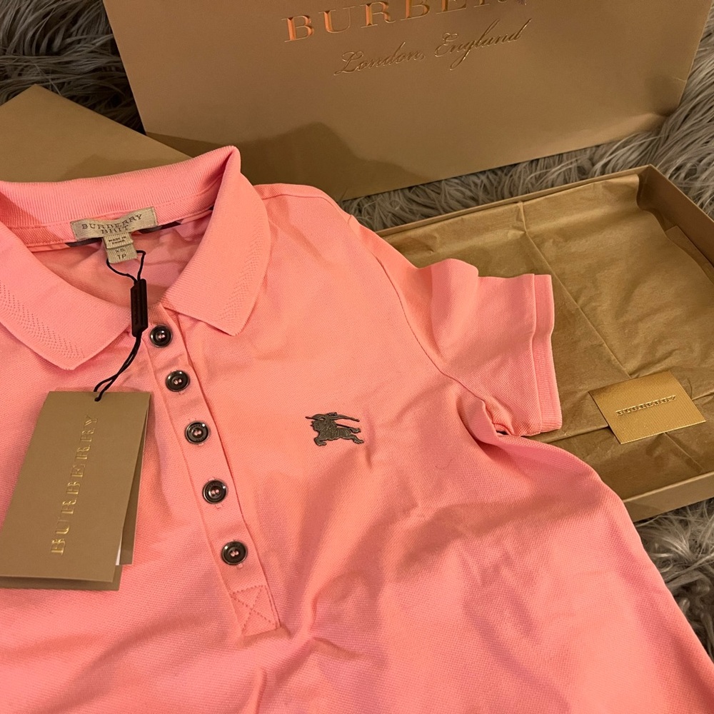 Burberry Pink Polo T shirt wth box and bag